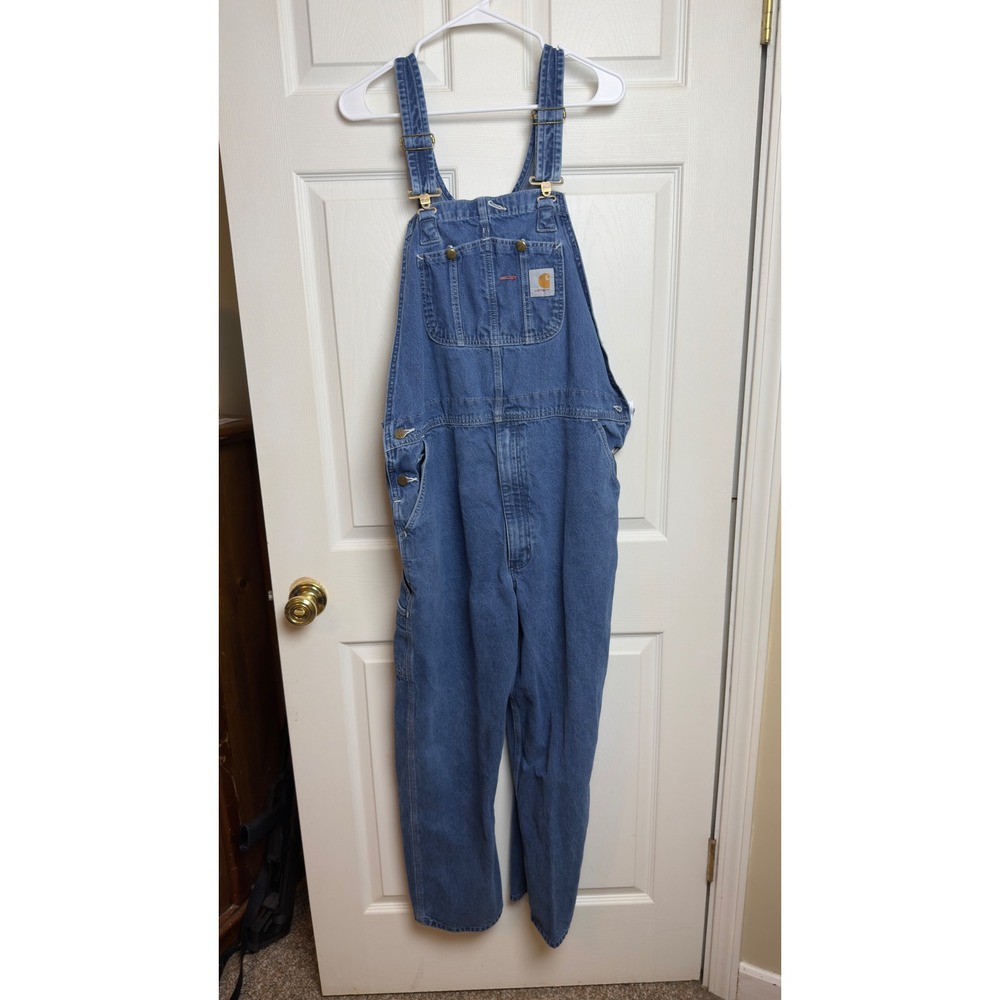 Carhartt‎ R07-DST Mens Denim Bib Overalls Medium Wash Blue 42x30 Workwear